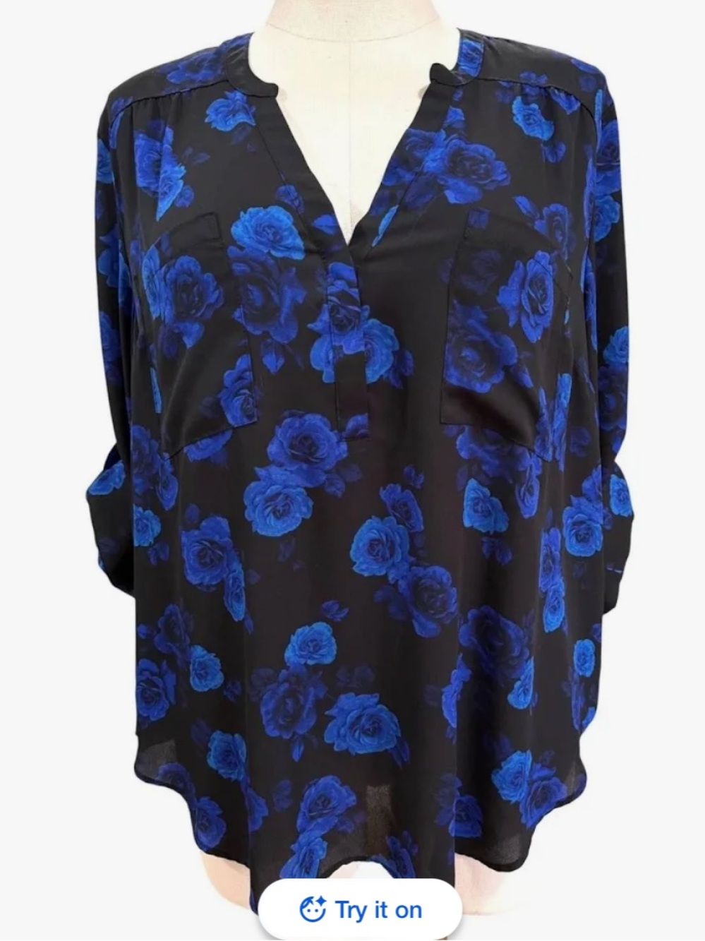 Torrid Harper Royal Blue Floral Rose Georgette Blouse - Size 00 (M/L)